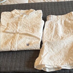 White Eyelet Two-Piece Lounge SetManola Movement Atelier